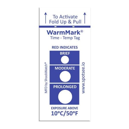Shockwatch SpotSee WarmMark Time Temperature Indicators, 10 Degrees C/50 Degrees F, 100/Box WM 10/50